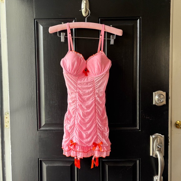 Victoria’s Secret Pink Lace Red Bows Corset Garter Dress Size 36B - Picture 1 of 6